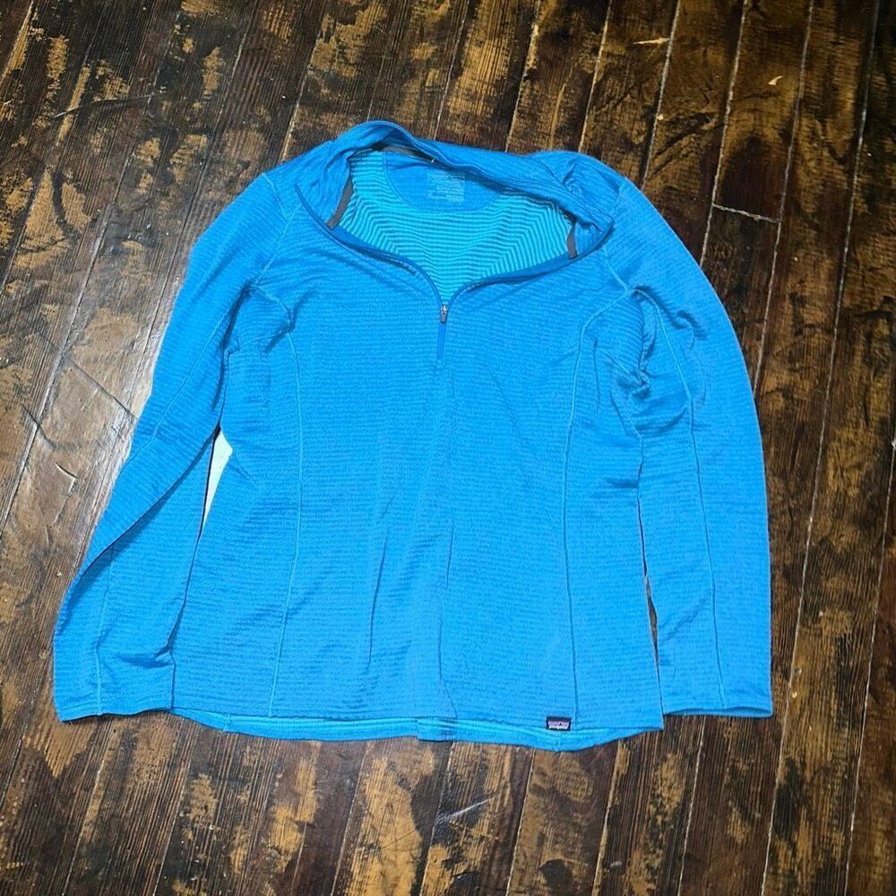 Patagonia blue striped gorpcore XL thermal weight capaline pullover